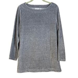 Susan Graver Gray Velour A-Line Bateau Neck Long Sleeve Top Size Small